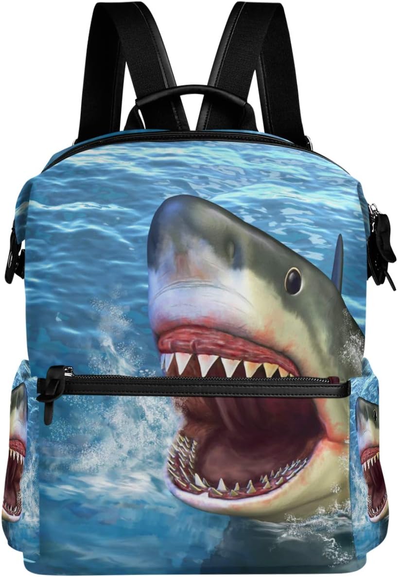 Oarencol White Shark 3D Water Open Mouth Backpack Sea Animal Fish School Book Bag Travel Hiking Camping Laptop Daypack