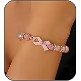 ZXYMHL Breast Cancer Awareness Bracelets Pink Ribbon Charm Beads Bracelet for Women Encouragement Breast Cancer Jewelry