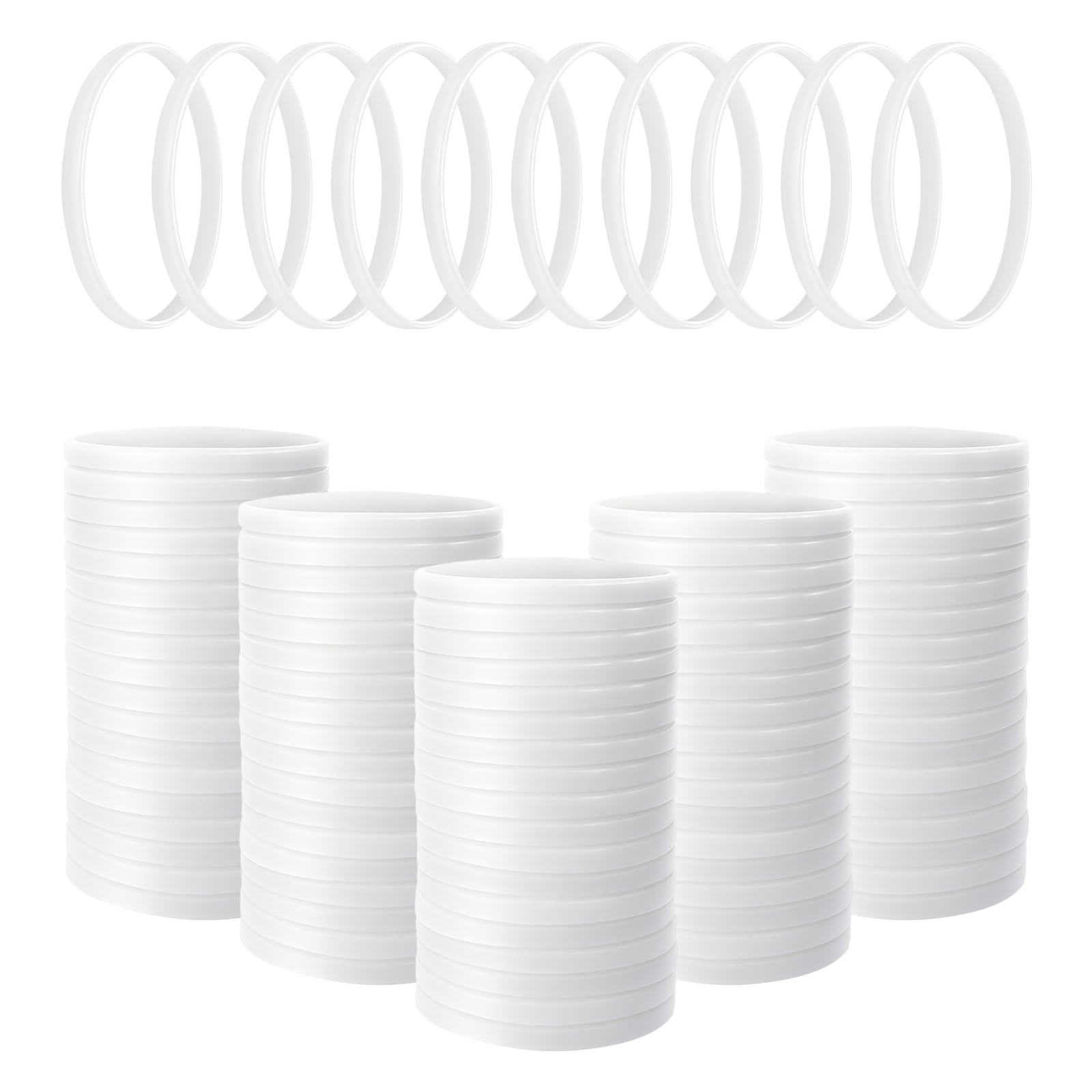 GOGO 100 Pcs Thin Silicone Wristbands for Adults, 1/5" Wide White Rubber Bracelets Bulk for Party