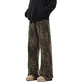 Dicusph Leopard Print Jeans Cheetah Print Pants Y2k Baggy Jeans Wide-Leg Washed Y2k Pants High Waisted Cargo Pants