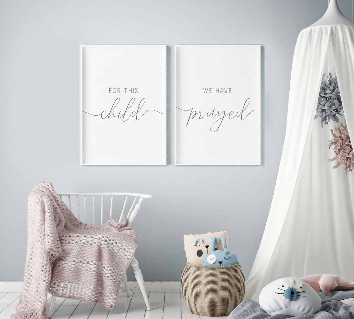 Paintings - NATVVA For This Child We Have Prayed Poster Wall Decor Canvas Art Prints Painting Picture Artwork Home Decoration for Baby Girl Nursery No Frame