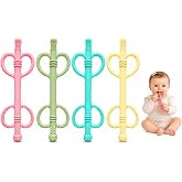CFTONE 4 Pack Baby Teething Toy, Heart-Shaped Teether Tubes, Anti-Choking Design for Teething Relief, Straw Sticks Teether Toy for Babies 0-36 Months, Chewing Straw Sensory Toy for Infant (Pink)