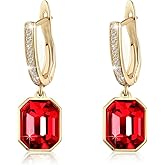 Austrian Crystal Octagon Leverback Drop Earrings for Women 14K Gold Plated Hypoallergenic Jewelry