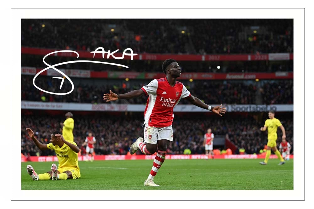 BUKAYO SAKA Signed 12x8 Inch Photo Print With Pre Printed Signature ARSENAL Autograph Gift