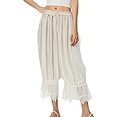 TUWIXIUW Cropped Lace Pants for Women Ruffle Long Bloomers Flare Lace Trim Pantaloons Vintage Capri Bloomer Pants