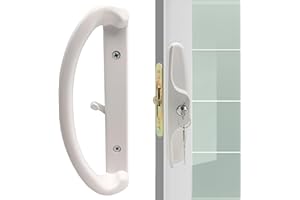 ACEPLANET Zinc Diecast Keyed Sliding Patio Door Handleset with Mortise Lock, 45° Keyway, 3-15/16" H.C., Fits 1-1/2" to 1-3/4" Thick Doors, Non-Handed, White