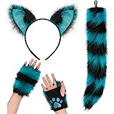 Faux Fur Cat Wolf Tail Ear Headband Paw Gloves Set Halloween Costume Xmas Party Cosplay Costume Gifts