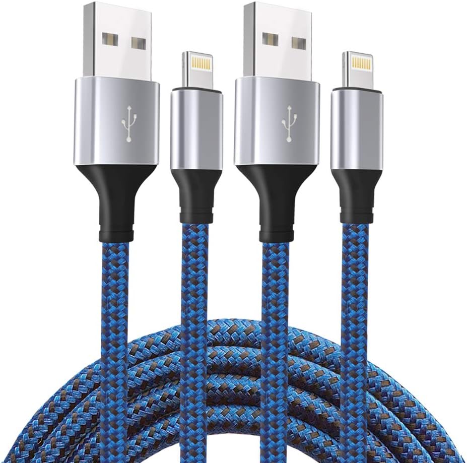 KerrKim iPhone Charger 2 Pack 6 Feet Extra Long Nylon Braided Lightning Cable High Speed Connector Data Sync Transfer iPhone Cable Cord Compatible with iPhone Xs Max/X/8/7/Plus/6S/6/SE/5S