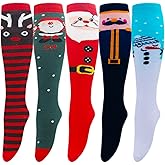 MarJunSep Kids Christmas Knee High Socks Stocking Stuffers Gifts Girls Boys Fun Long Boot Holiday Stockings 3-13 Years