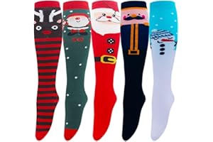 MarJunSep Kids Christmas Knee High Socks Stocking Stuffers Gifts Girls Boys Fun Long Boot Holiday Stockings 3-13 Years