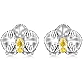 Kerraom Phalaenopsis Ear Jewelry Orchid Texture Earrings for Women, 925 Sterling Silver Hypoallergenic Flower Stud Earrings, Unique Gifts for Women Birthday & Anniversary