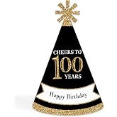 Big Dot of Happiness Adult Birthday - Gold - Cone Birthday Party Hats for Adults - Set of 8 (Standard Size)