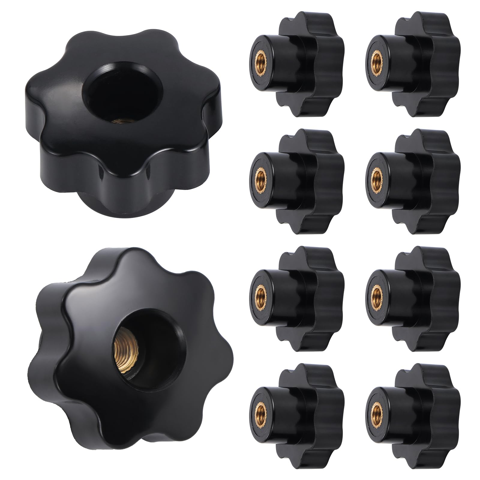 Knpwer 10 Pcs M8 Star Knobs Female Knob Screws,Knurled Thread Clamping Knob,Black Plastic Handle Clamping Knobs Grip
