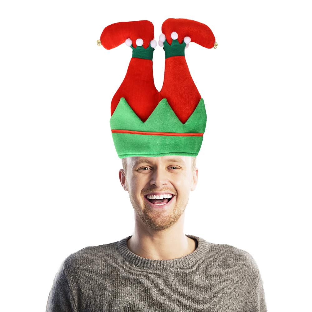 Christmas Elf Hat,3PCS Christmas Party Favors Christmas Slap Bracelets Santa Hats with Jingle Bells Funny Party Hats for Holiday Parties, Bar Crawls, Christmas Gatherings