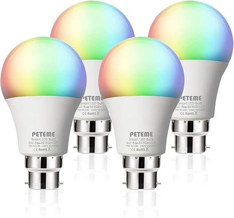 Peteme Smart Led Rgb Bayonet Wifi B22 Bulb Dimmable Multicolor