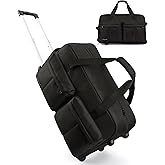 BAGSMART 42L Rolling Duffle Bag with Wheels, Carry On Bag Duffel Bag for Travel, Wet Pocket Duffle with Wheels and Handle, Black, 42L