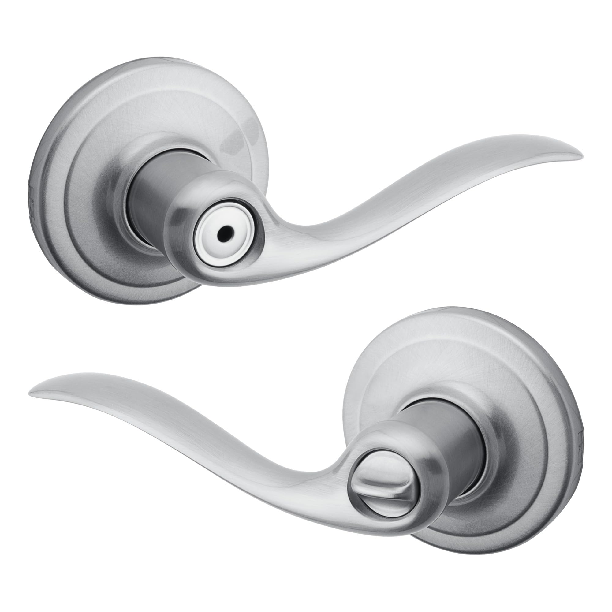 Kwikset Tustin Interior Privacy Door Handle with Lock, Door Lever for Bathroom and Bedroom, Satin Chrome Reversible Keyless Turn Lock โ image 1