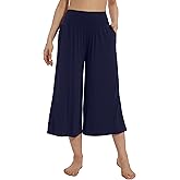 WiWi Women's Wide Leg Capri Pants Viscose from Bamboo Palazzo Lounge Bottoms with Pockets High Waist Pajama Bottom S-XXL