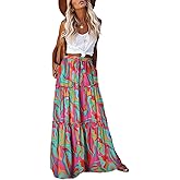 EARKOHA Womens Boho Maxi Skirt 2026 Summer Cruise Casual High Waist Tie Flowy Long Skirt with Pockets For Beach Vacation