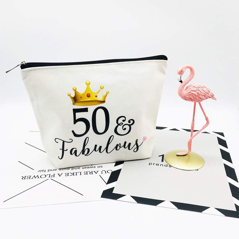 50th Birthday Gifts for Women 50th Birthday Party Supplies and Decorations 50 and Fabulous Turning Fifty Makeup Bag Funny 50th Gifts Idea for Her - Image 5