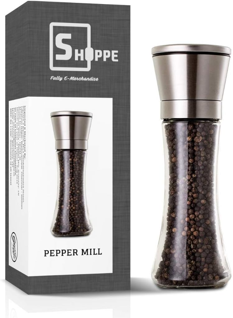 Square Shoppe Lead-Free High Glass Salt and Pepper Mill with Adjustable Ceramic Crusher and Adjustable Coarseness - 6 Months Warranty