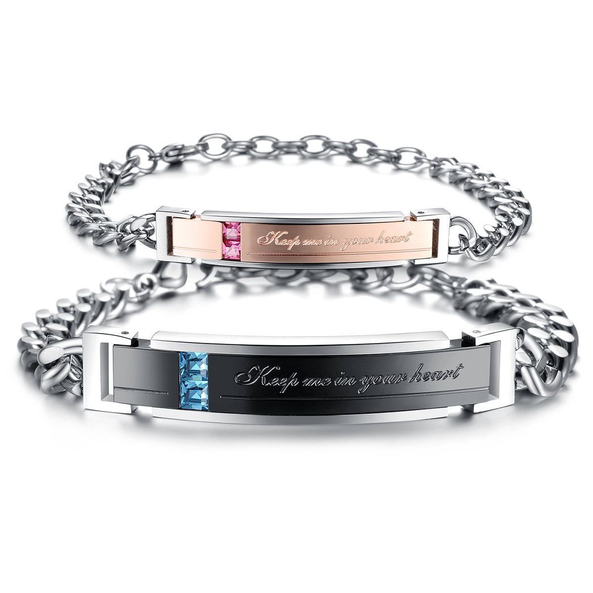 Oidea 2 PCS Stainless Steel Couple's Keep me in Your Heart Engraved Bracelt His and Hers Matching Wristband,with Gift Bag