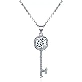 Dazzlingrock Collection GRA Certified D Color VVS1 1.00 Carat Round Center Moissanite & Side Cubic Zirconia Halo Key Pendant Necklace with 18 inch Silver Chain for Her in 925 Sterling Silver