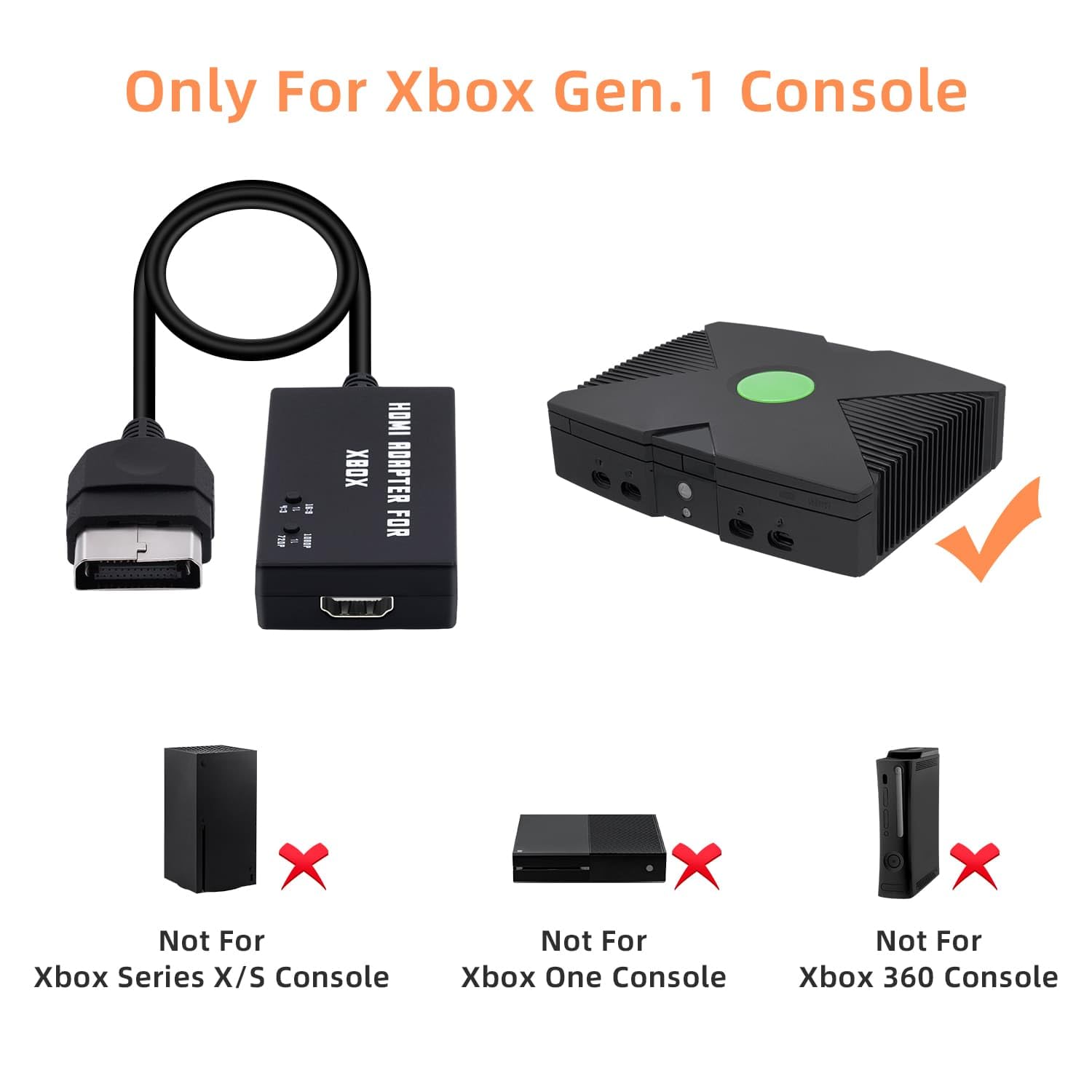 Mcbazel Original Xbox to HDMI Adapter, HD Link Cable Support 1080P/720P Xbox to HDMI Converter for Xbox Gen. 1 - Black