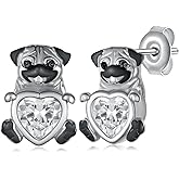 Pug Earrings Sterling Silver Dog Stud Earrings for women Pug Gifts for Women