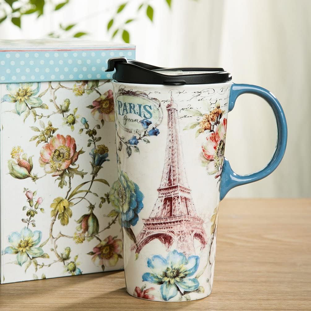 DUSVALLY 17oz Ceramic Travel Mug with Lid & Handle, Porcelain Coffee Cup with Gift Box, Dishwasher & Microwave Safe, Ideal for Daily Use, Commute & Gifting