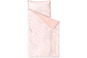 Wake In Cloud - Toddler Nap Mat with Pillow and Minky Fleece Blanket, for Kids Boys Girls in Daycare Preschool Kindergarten, Roll Up Sleeping Bag, Cute Star Polka Dot