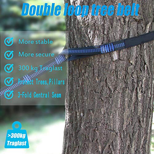 Camping Hammock, Double & Single Portable Hammocks with Tree Straps, Lightweight Nylon Parachute Hammocks for Hiking Travel Backpacking Beach Yard Gear | 2 x Premium carabiners, 2 x Nylon Loops