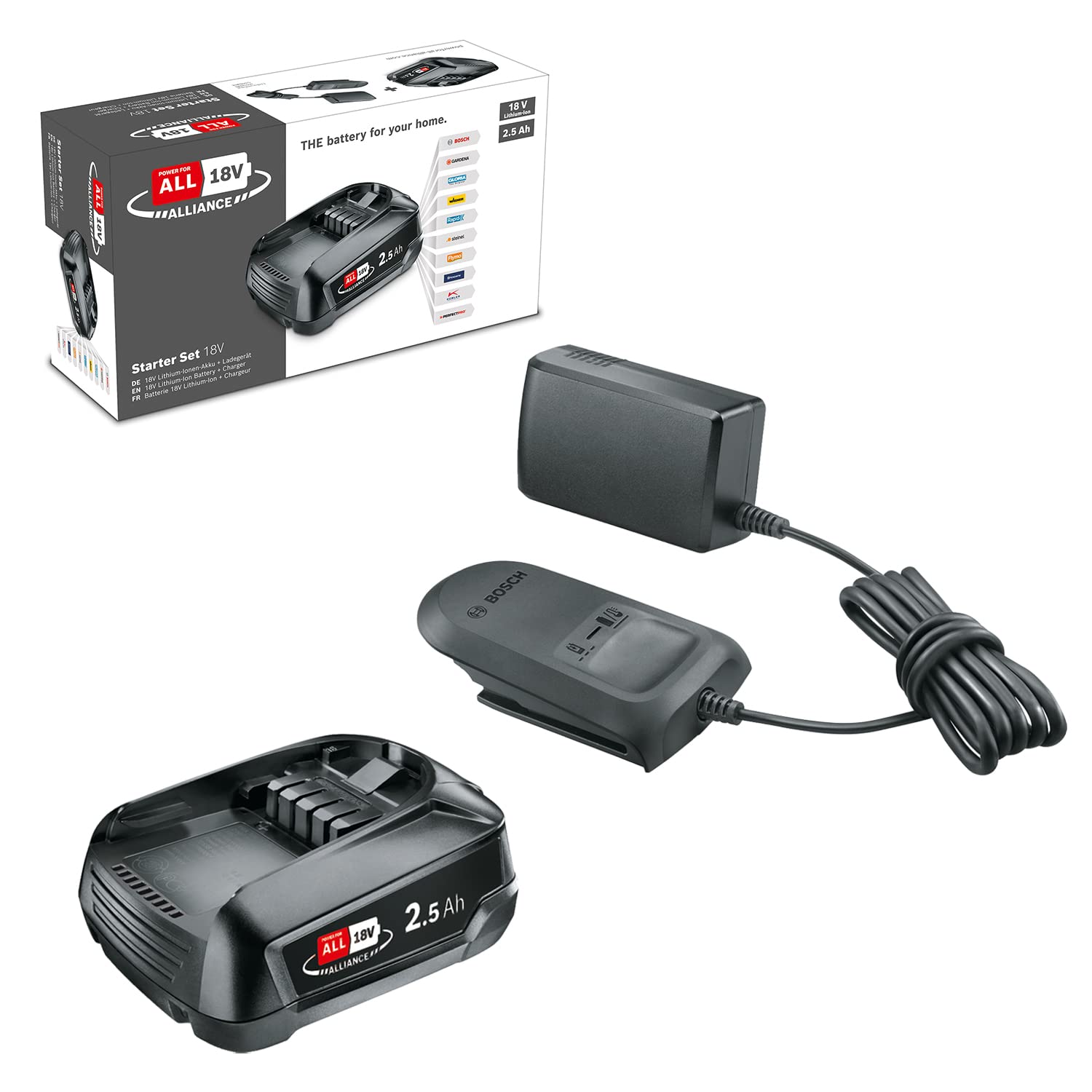 Bosch 18V Akku und Ladegerät 2.5Ah (18V Starter Set, POWER FOR ALL)