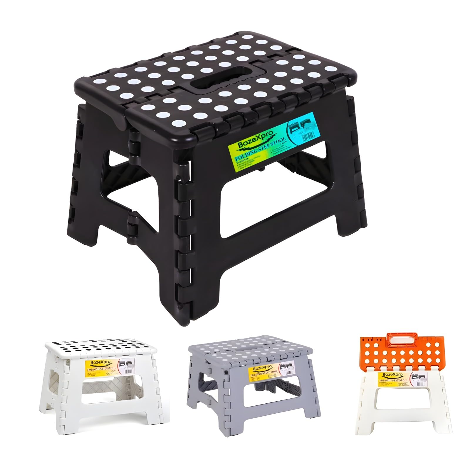 9 inch small folding step stool for adults-kids-infant,Heavy duty foldable stools for adults,non slip kitchen stool-garden stool, (Black)