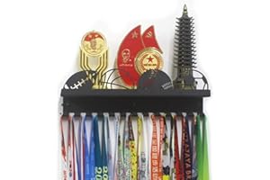 URBN BY MODERN HOME FINISHINGS Metal Wall Mount Sports Balls Design Kids & Adults Sports Medal Hanger and Ribbon Display Holder Rack with 3" Trophy Shelf and Easy Hanging Hooks - Black