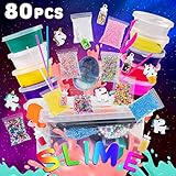 Slime Kit for Girls and Boys - 80 pcs Large DIY Set - Slime Making Kit Supplies - All in One Box with Unicorn Toys, Glitter, Slime Foam Beads - Perfect Birthday Toys Gift for 3-12 Year Age Old