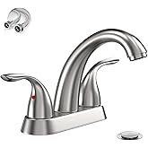 Phiestina Centerset 4 Inch Brushed Nickel 2 or 3 Holes Stainless Steel Bathroom Sink Faucet, 2 Handle Bathroom Faucet with Copper Pop Up Drain and Water Supply Lines, BF008-5-BN