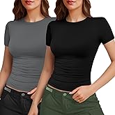 Womens Casual Basic Crop Tops Summer Autumn White Black Short Sleeve Crew Neck T Shirts Slim Fit Tees Plain Going Out Y2k Plain Cute Tops Tight Fitted Compression Baby Tee Shirts Trendy Clothes 2024
