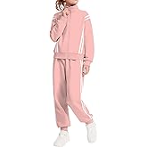 Hvididan Girls Clothing Sets 2 Piece Outfits Athletic Sweatsuits Contrast Striped Jacket Jogger Sets Track Suits 5-14Y
