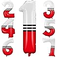 Hollowfly 40 Inch Cartoon Red and White Large Number 1 Balloon 40 Inch Anime Cartoon Ball Party Birthday Decorations Supplies Black Red and white Theme Number Balloons for 1st Birthday
