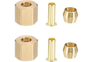 PATIKIL 30Pcs Brass Compression Fittings Assortment Kit, 1/4" Compression Sleeves Ferrules Inserts Nuts for Connecting Air, F