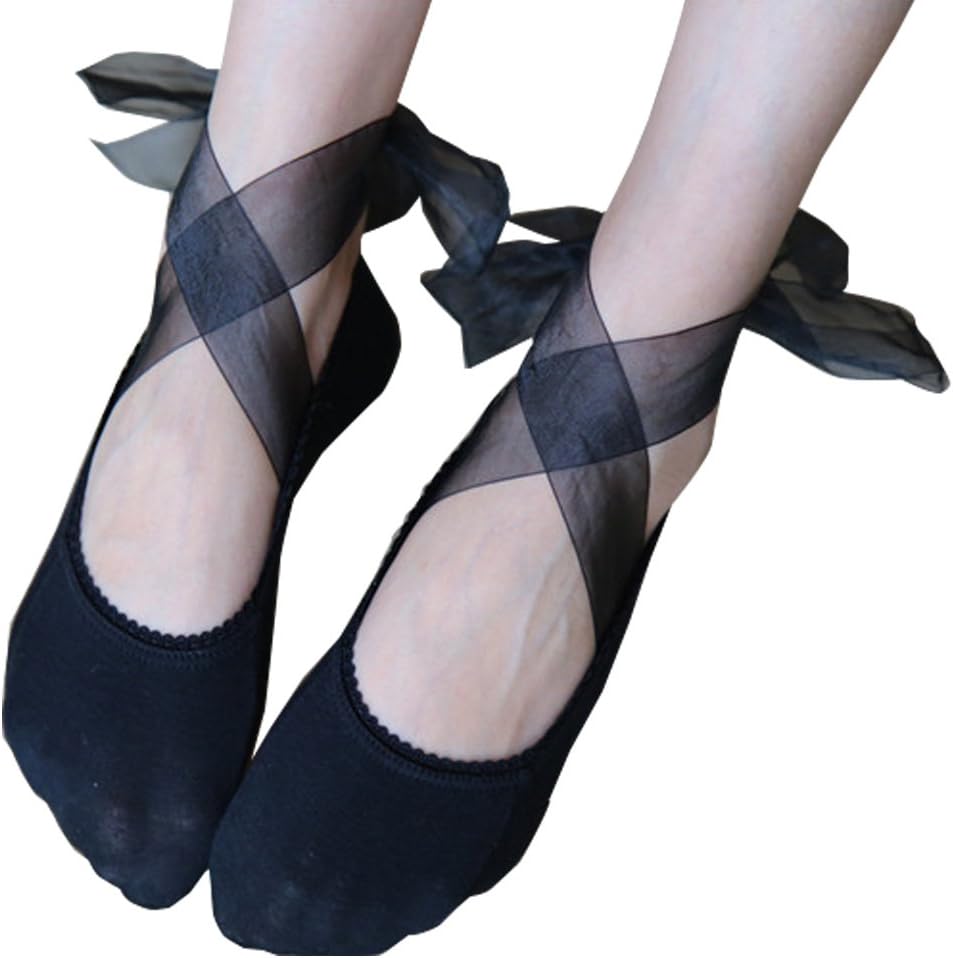 Summer Fashionable Transparent Lace Ankle Socks with Gauze Ribbon for Women Girls