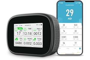 BCETASY 18-in-1 Smart Air Quality Monitor - Indoor WiFi Air Quality Detector with Dual Chip, Real-Time for AQI, CO2, PM2.5, PM1.0, PM10, TVOC, HCHO, Time Display, Temperature & Humidity with Aler (Black-W)