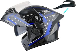 1Storm Motorcycle Modular Full Face Helmet Flip up Dual Visor Sun Shield: HB89 Arrow Blue