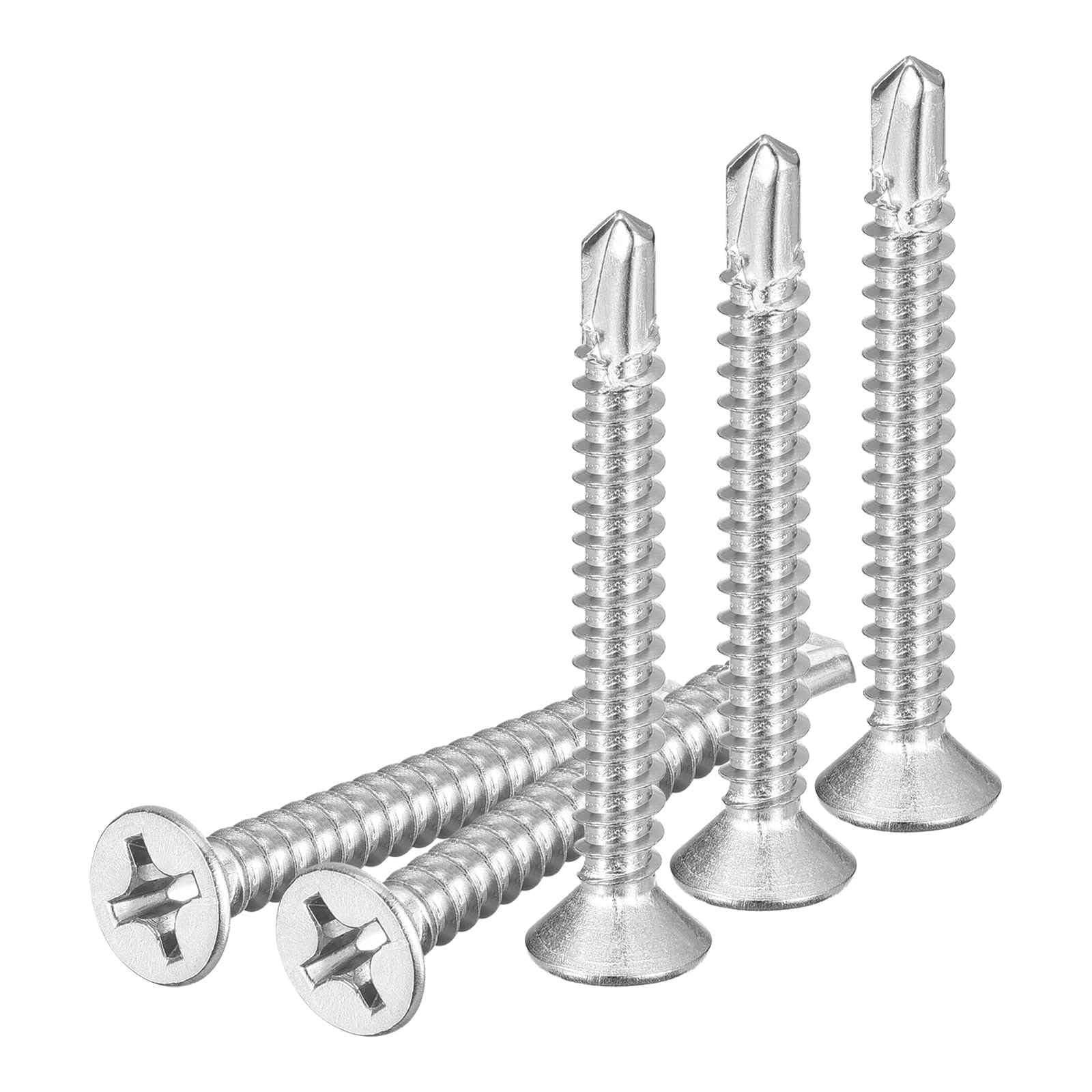 DTGN 25Pcs ST5.5x45mm Self Drilling Screws, 410 Stainless Steel Flat Head Phillips Sheet Metal Screw - Good for Wood to Metal, Furniture - Silver — image 1