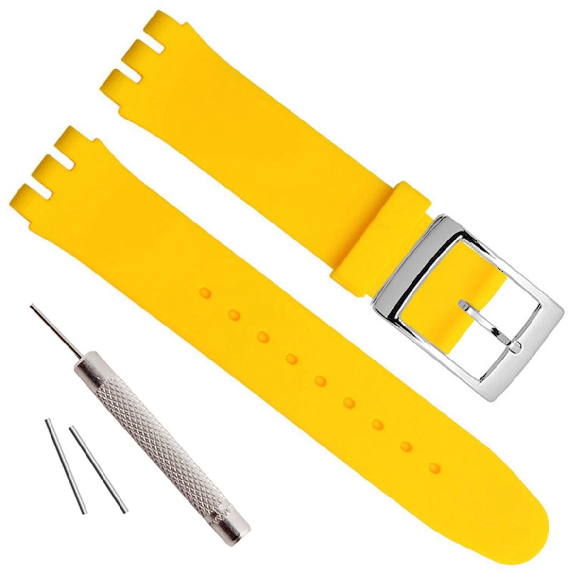 Silver Plated Stainless Steel Buckle Waterproof Silicone Rubber Watch Strap Watch Band (20mm, Yellow)