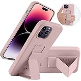 LAUDTEC Silicone Kickstand Case Compatible with iPhone 14 Pro Max, Vertical and Horizontal Stand Hand Strap Metal Kickstand Cover, Flexible Soft Liquid Silicone Stand Case for iPhone 14 Pro Max (Pink)