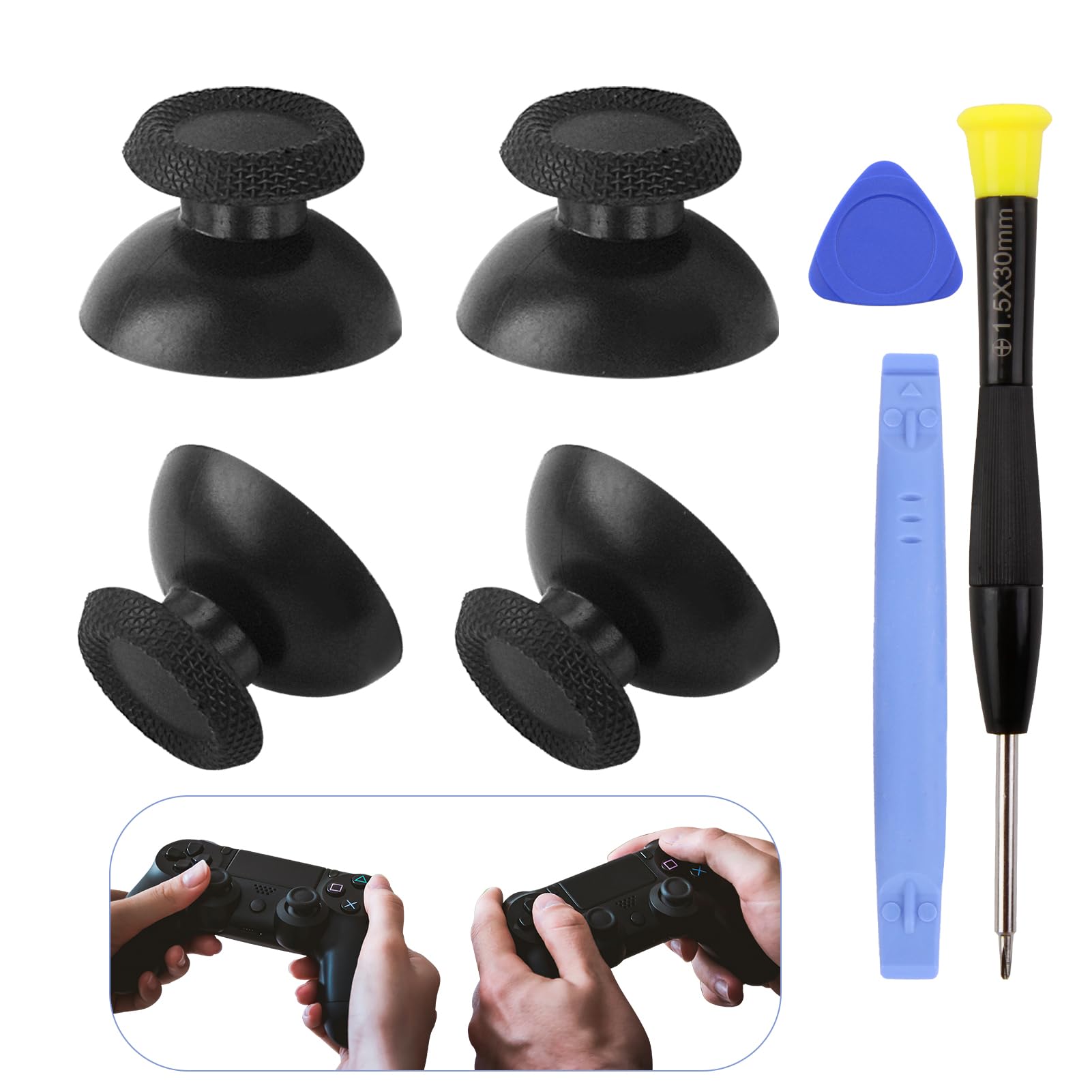 Photo 1 of Professional Thumbstick Replacement Kit for PS5/PS4 Controllers, Black Analog Thumbsticks with Complete Repair Tools Set, ABS Replacement Parts for DualSense, Standard, Slim & Pro Controllers (4)