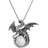 LDADAN Dragon Necklace - Unique Crystal & Gemstone Pendant for Men & Women - Silver Dinosaur Jewelry Gift