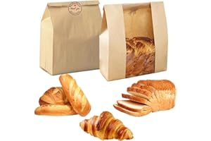 50 Pack Paper Bread Bags with Window Kraft Paper Bakery Bags Loaf Bread Bags for Homemade Bread Paper Bread Bags for Sourdoug
